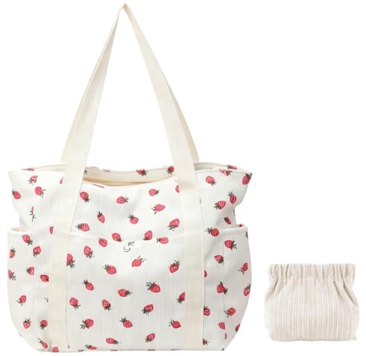SolidKeus - Corduroy Tote Bag met Aardbeienpatroon voor Dames