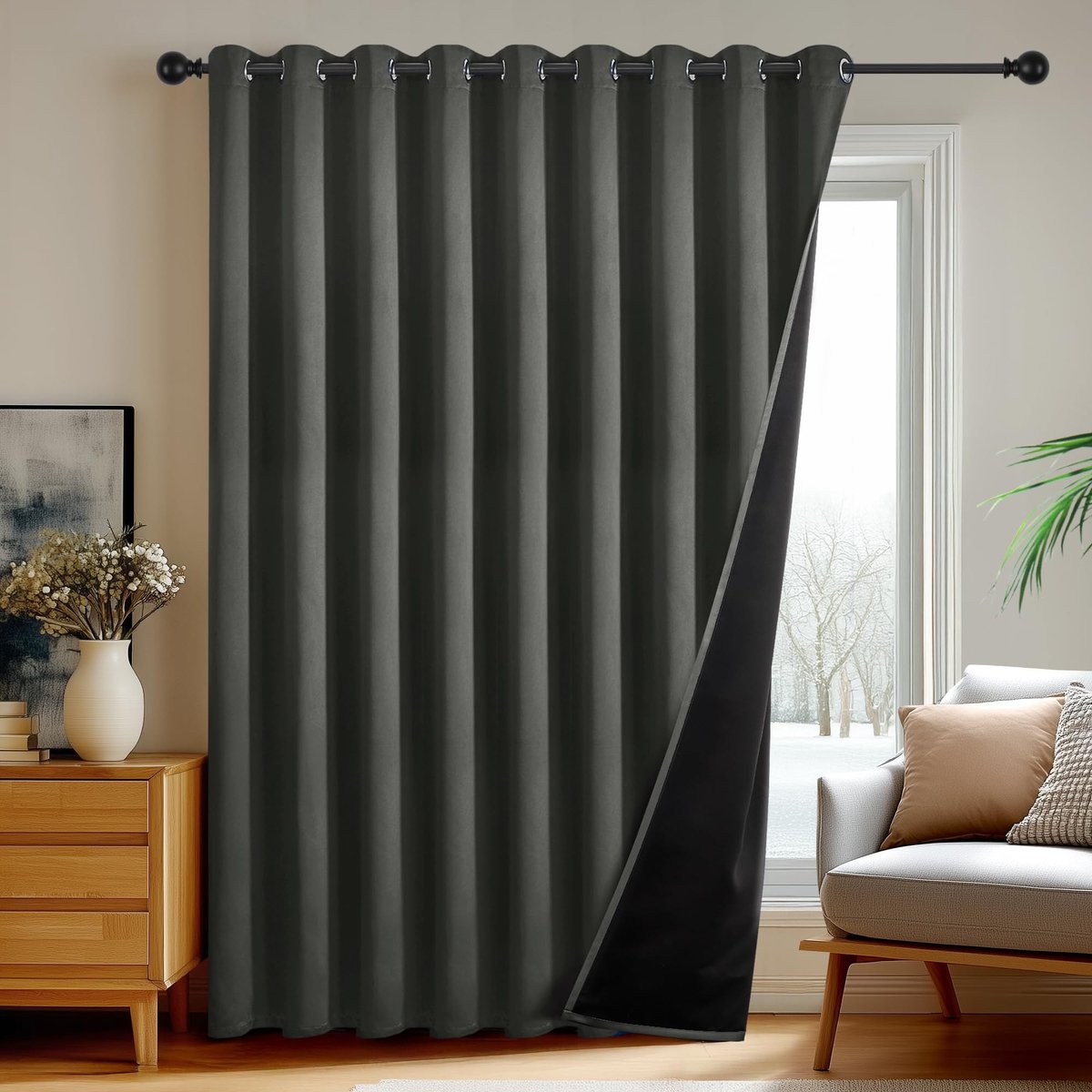 SolidKeus - 100% Verduisterende Gordijnen met Gaten 300x220 cm Lichtgrijs