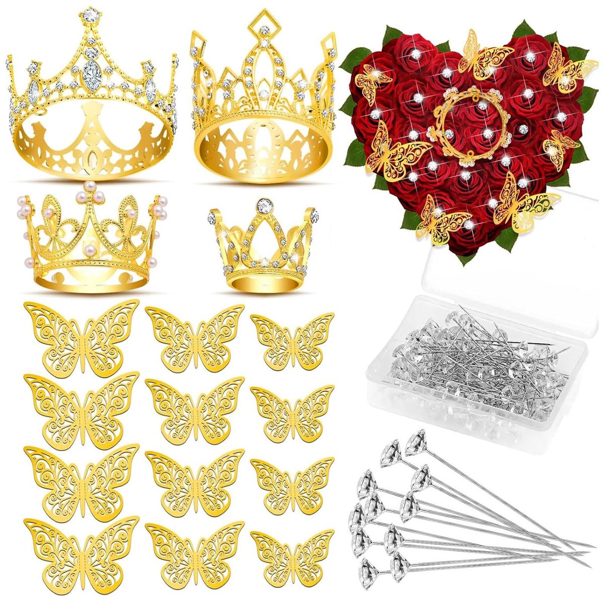 SolidKeus - Blumenstrauß-Zubehör met Gouden Kronen en Vlinderdecoraties