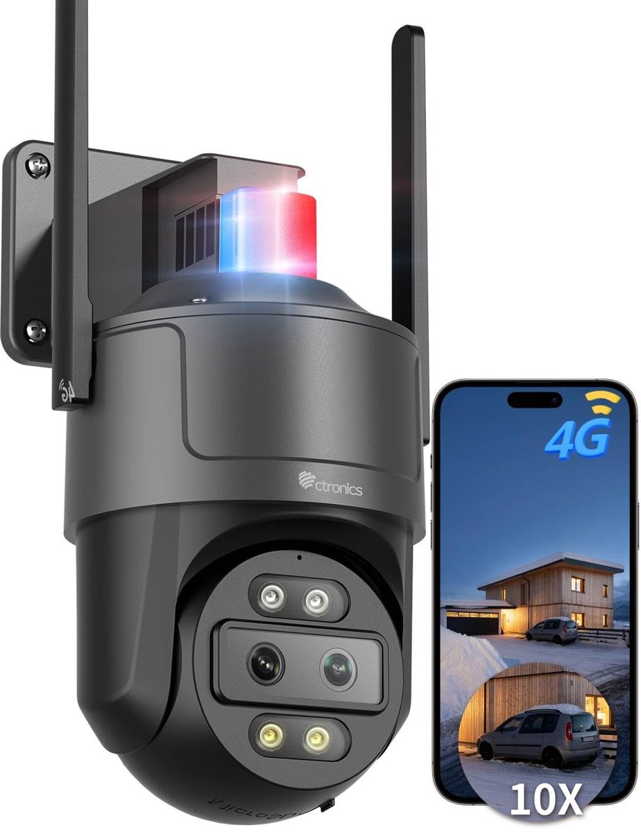 SolidKeus - 4MP Dual Lens 4G Buitenbewakingscamera met 10x Hybride Zoom