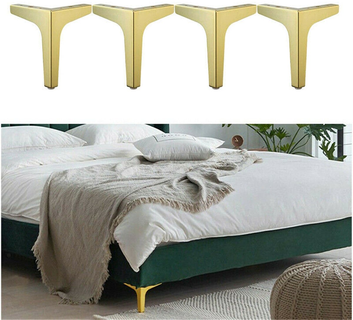 SolidKeus - Set van 4 Metalen Driehoekige Meubelpoten 15cm Goud