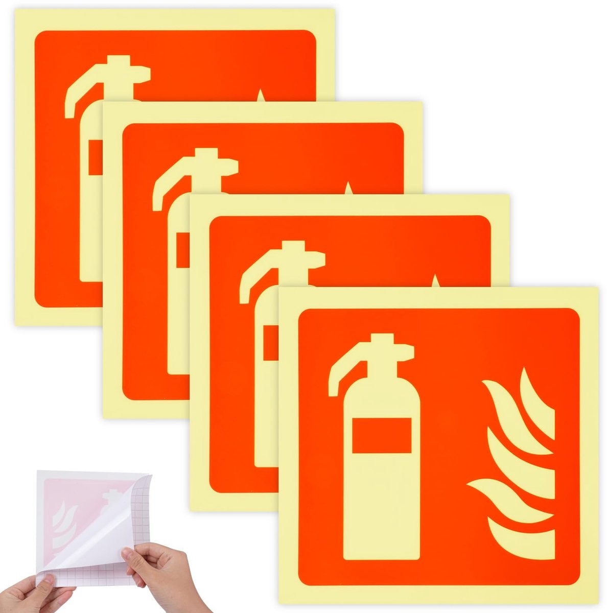 SolidKeus - Set van 4 Zelfklevende Brandblusser Stickers 15x15cm