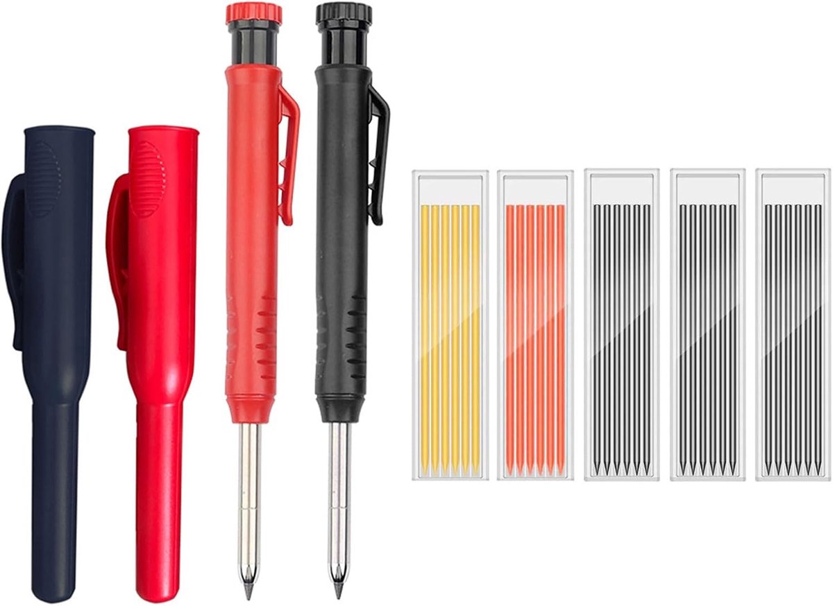 Timmermanspotloden - 2 stuks - dik 30 x 2 - 8 mm balpen - vulpotlood-marker - houten potlodenmet - diepe gatmarkers - potloodset - perfect voor hout - houtbewerking