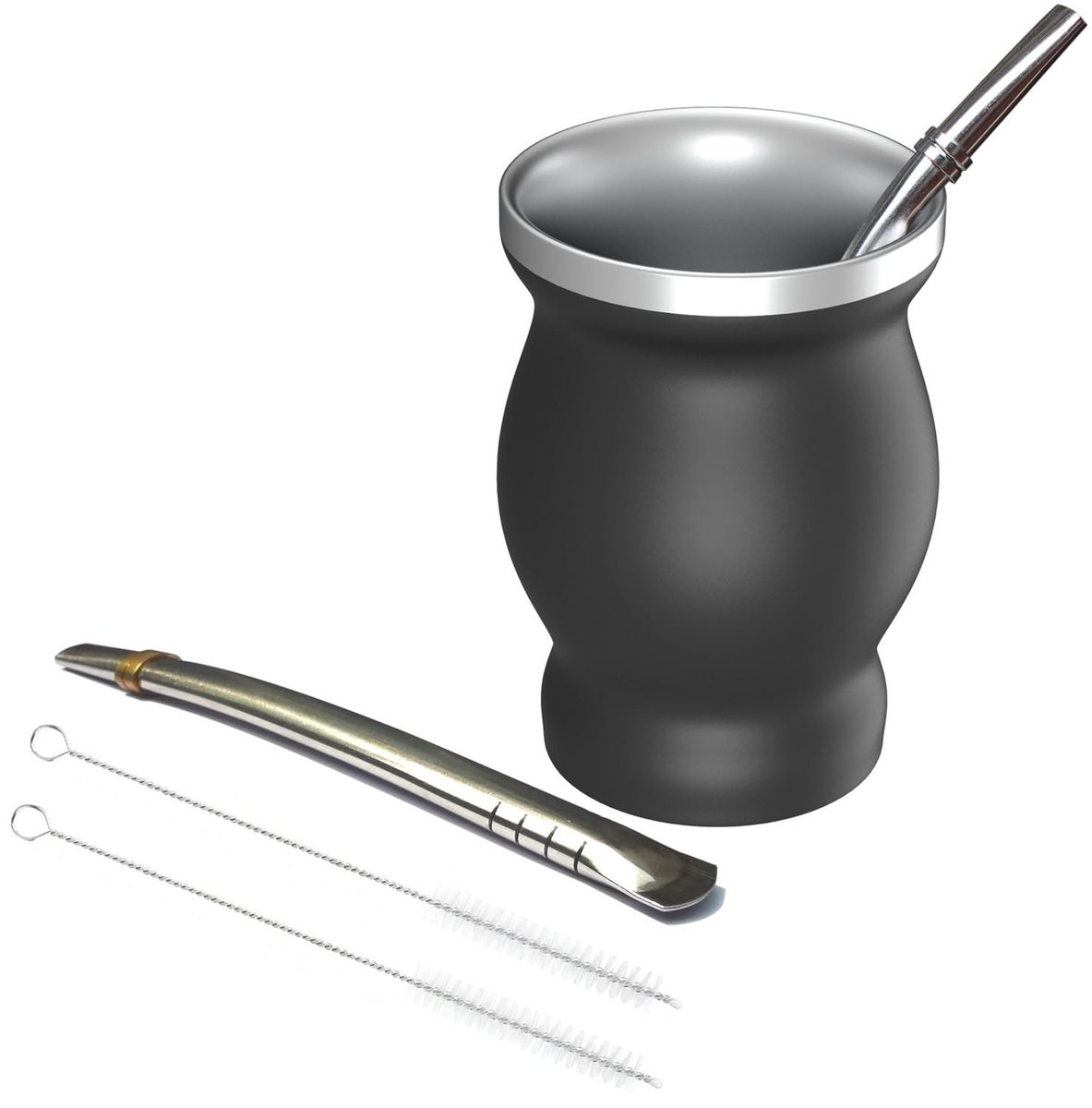 SolidKeus - Bombilla Yerba Mate Gourd Set met 2 Rietjes en Reinigingsborstels
