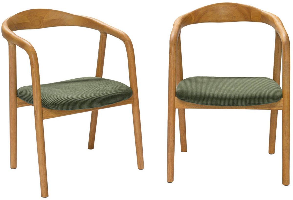 sweeek - Set van 2 stoelen met rubberhout en corduroy vintage 55 x 58 x 79cm - sara