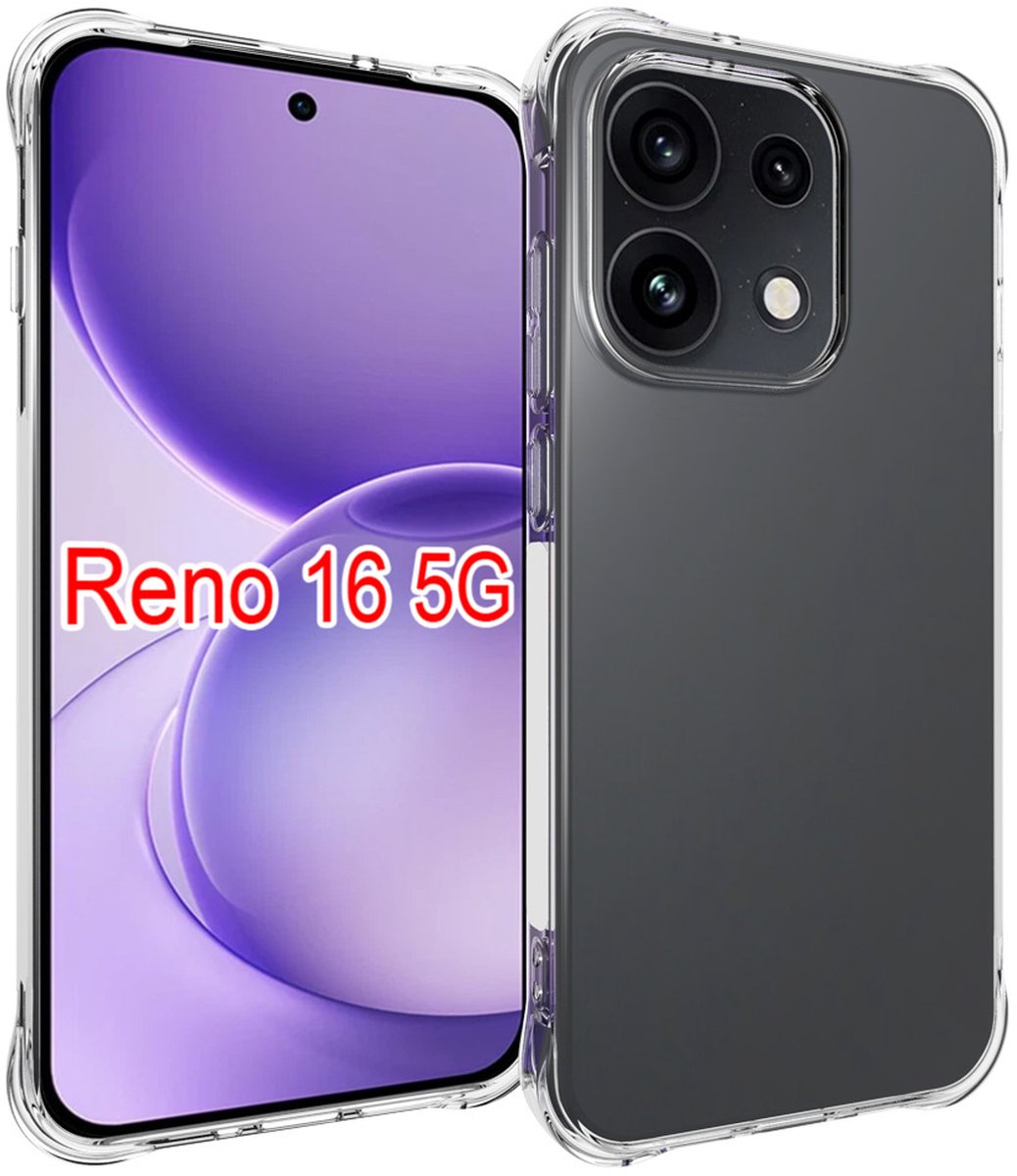MobyDefend Hoesje - Geschikt voor Oppo Reno16 / 16 Pro - Transparante Shockproof TPU Backcover - Verstevigde Hoeken - Volledig Doorzichtig