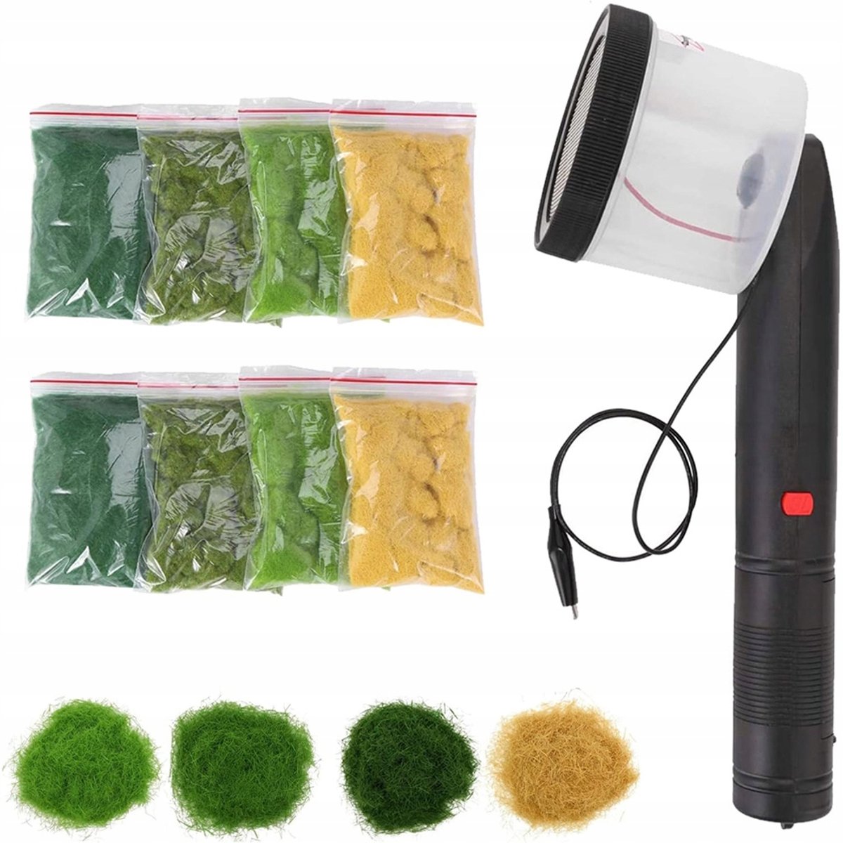 Vlokmachine - Flock Bevlokkingsset - Mini Statische Grasapplicator - Gras Applicator - Modelbouw - 4 Kleuren - 30g - ABS - Voor Zandtafel & DIY & Modellering