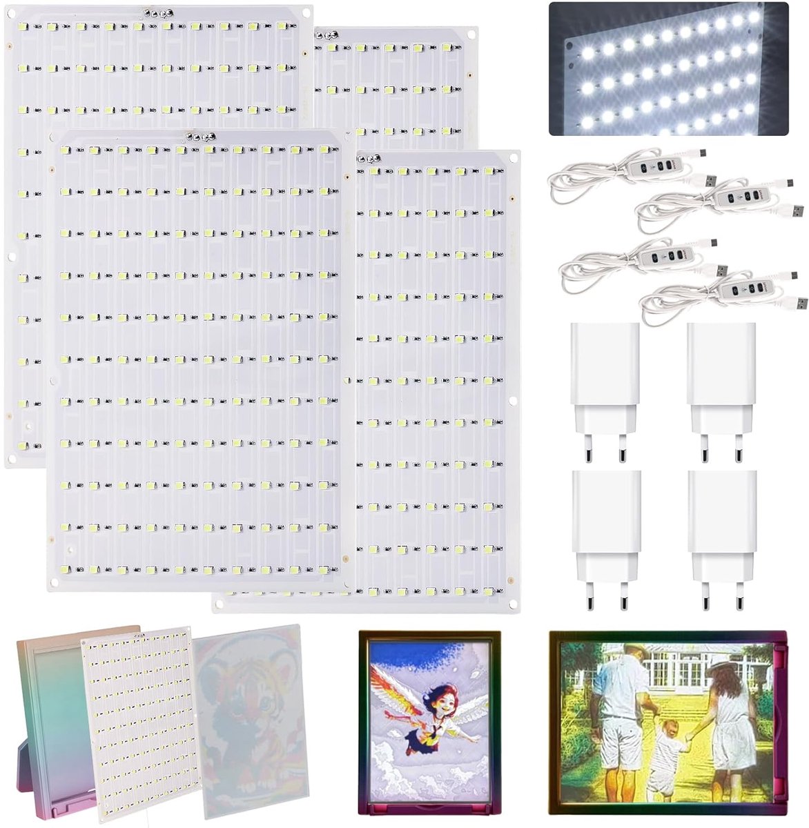 4 stuks CMYK LED-backlight board kit voor Bambu Lab Makerworld accessoires - 3D-printer PCB lithofoonpaneel - DIY 3D-printaccessoires voor BambuLab - LED-achtergrondverlichting board - 4 dimkabels & 4