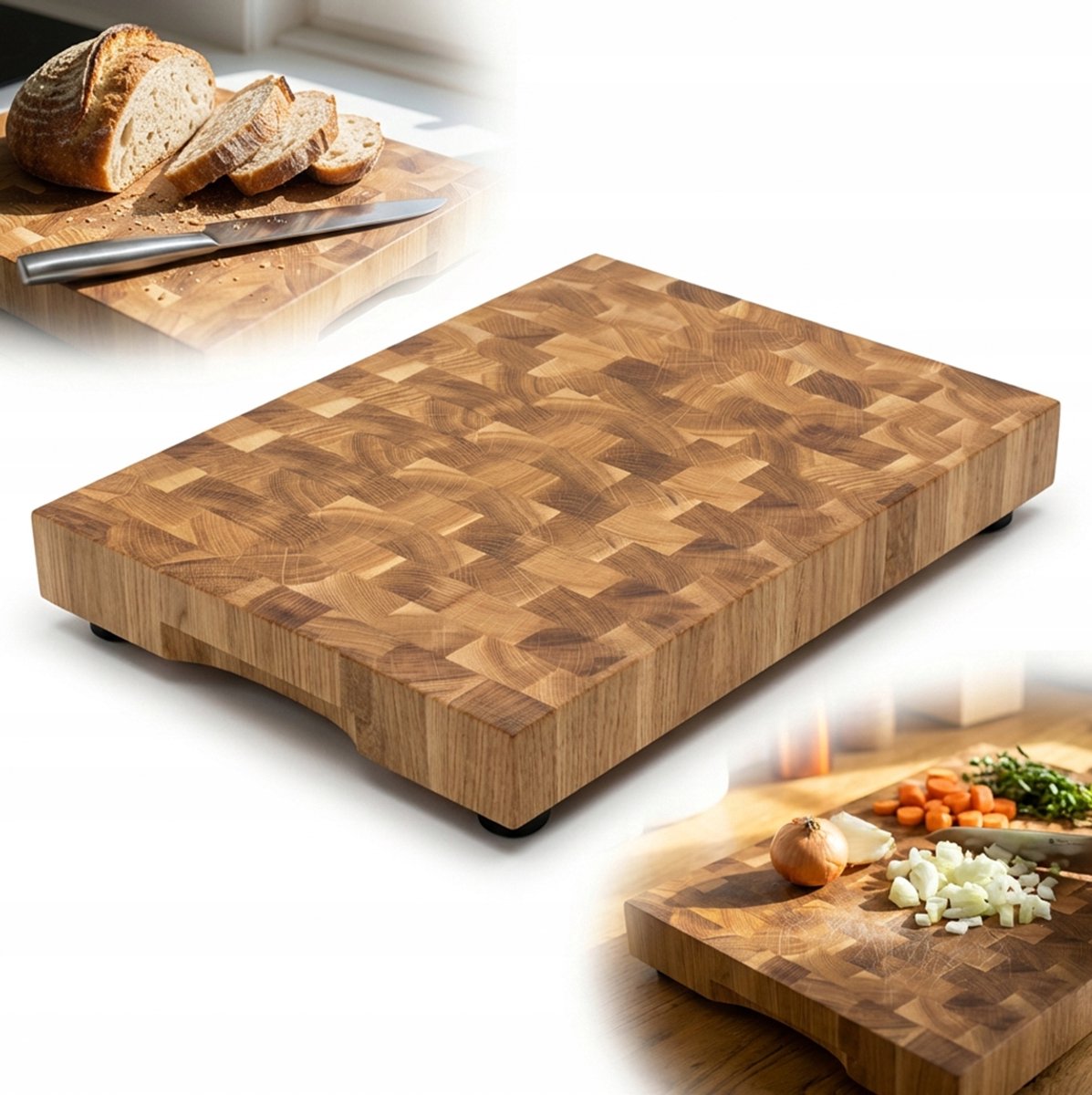 Massieve eiken kopssnijplank 40x30x4 cm met poten