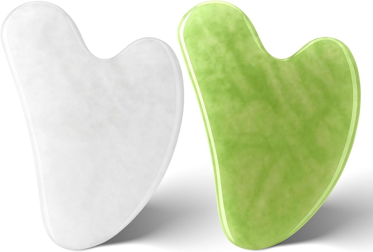 Set van 2 Gua Sha Gezichtsstenen van Natuurlijke Jade - Hartvormige Massagetools voor Gezicht, Hals en Lichaam, Verstevigende en Ontspannende Behandeling