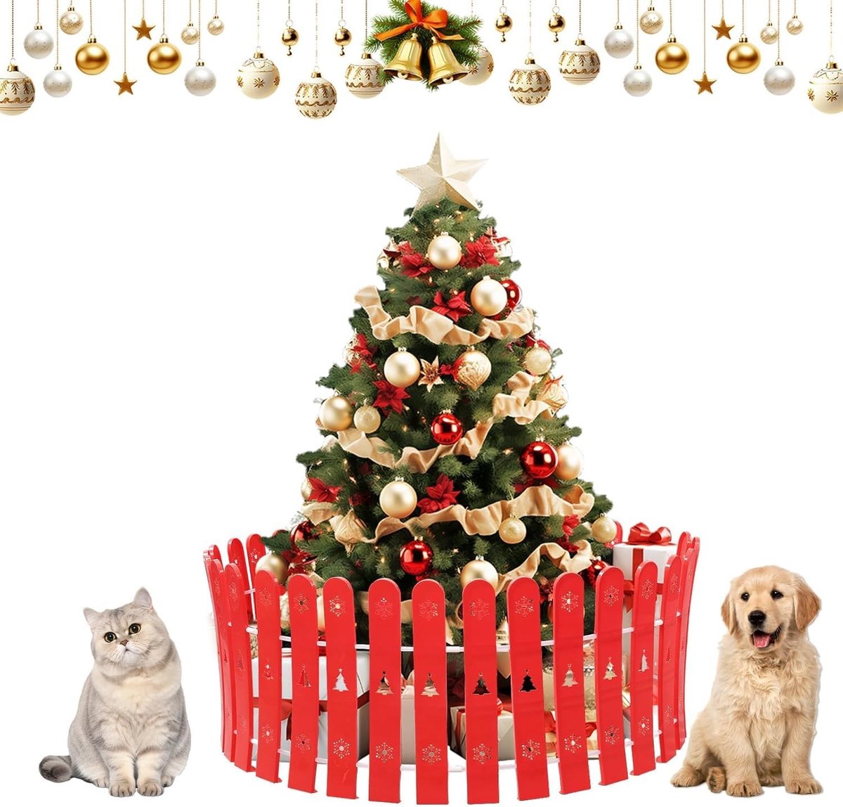 SolidKeus - Kerstboomhek Rood 42 cm Hoog, 28 Stuks