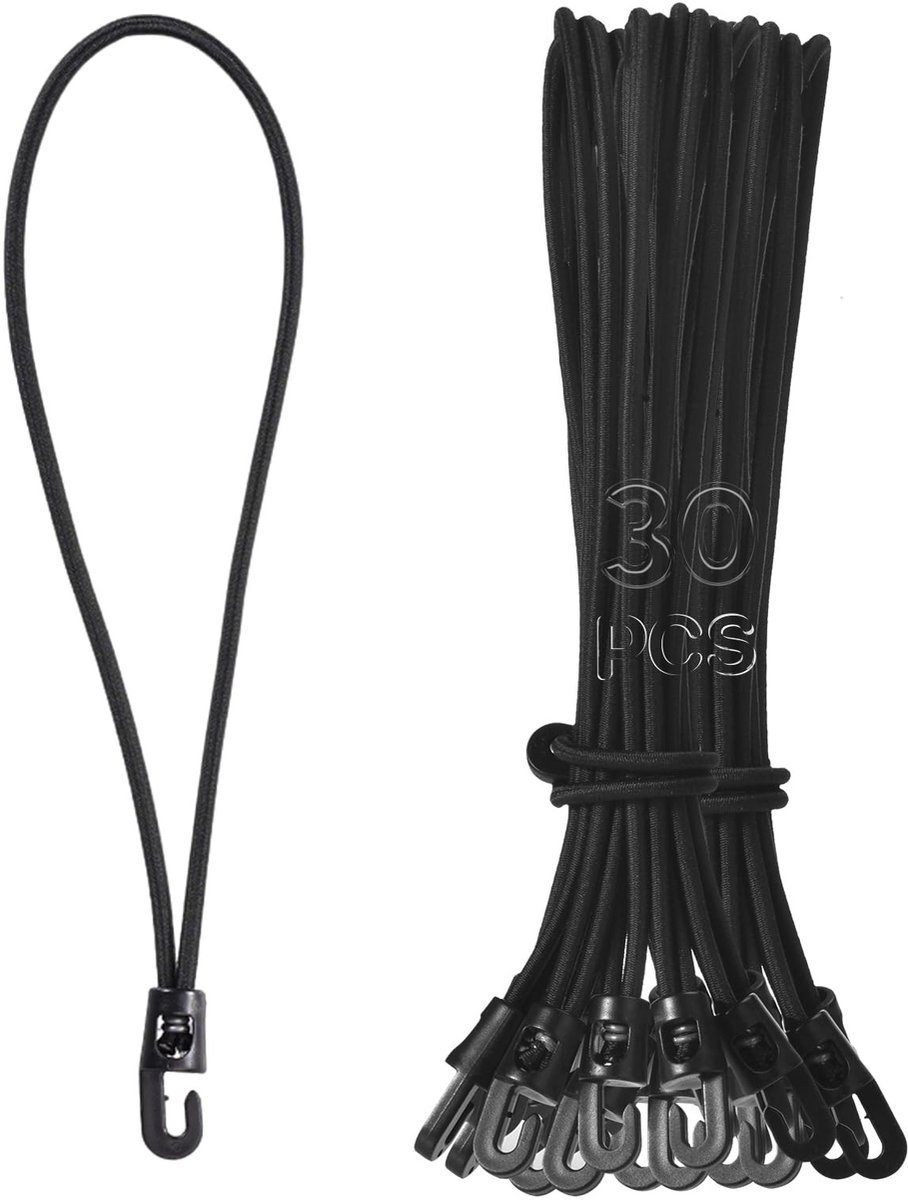 SolidKeus - Set van 30 Bungee Cords met Haken 25 cm
