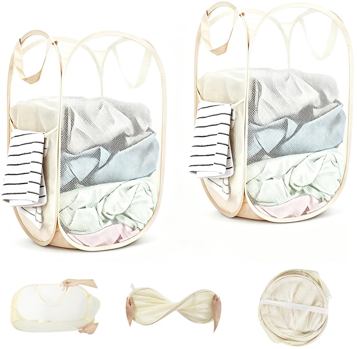 SolidKeus - Opvouwbare Wasmand, 2 Stuks, Pop-Up Design voor Thuis en Reizen