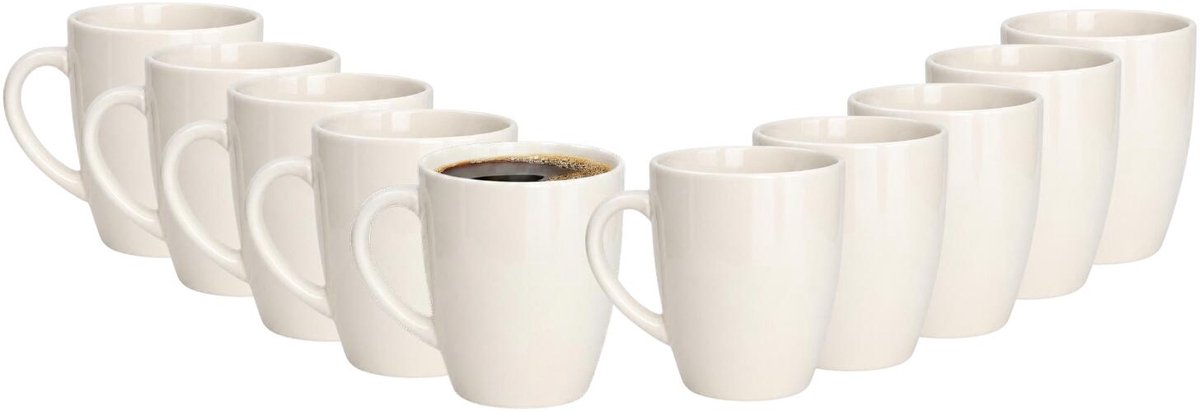 Excellent Houseware koffie mok Granada - 10x stuks - creme - 360 ml - drink mokken - keramiek