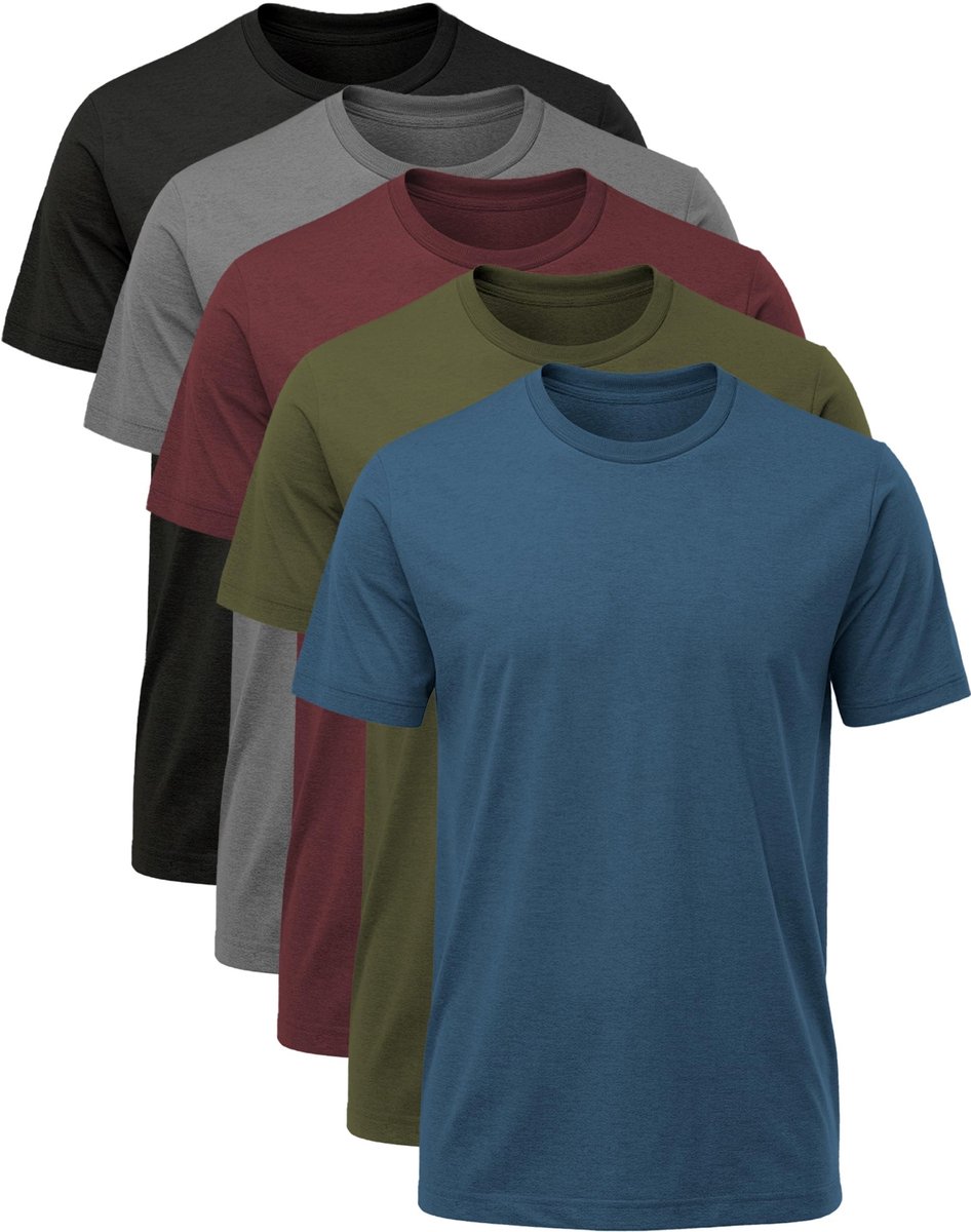 Omgoods - 5-Pack Katoenen Heren T-Shirts met Korte Mouwen