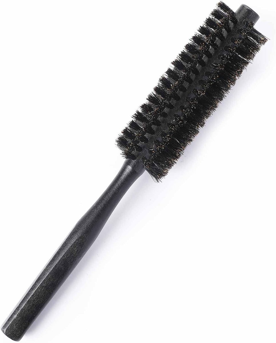 Kleine ronde haarborstel van 3,2 cm met natuurlijke houten handgreep voor föhnen en krullen, ideaal voor vrouwen en mannen met baard.