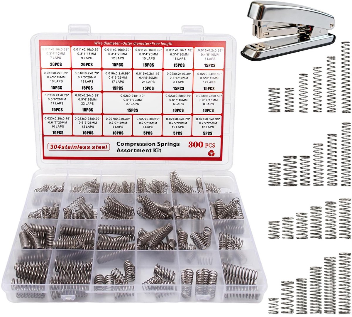 Omgoods - Set van 300 Compressiespringen, RVS 304