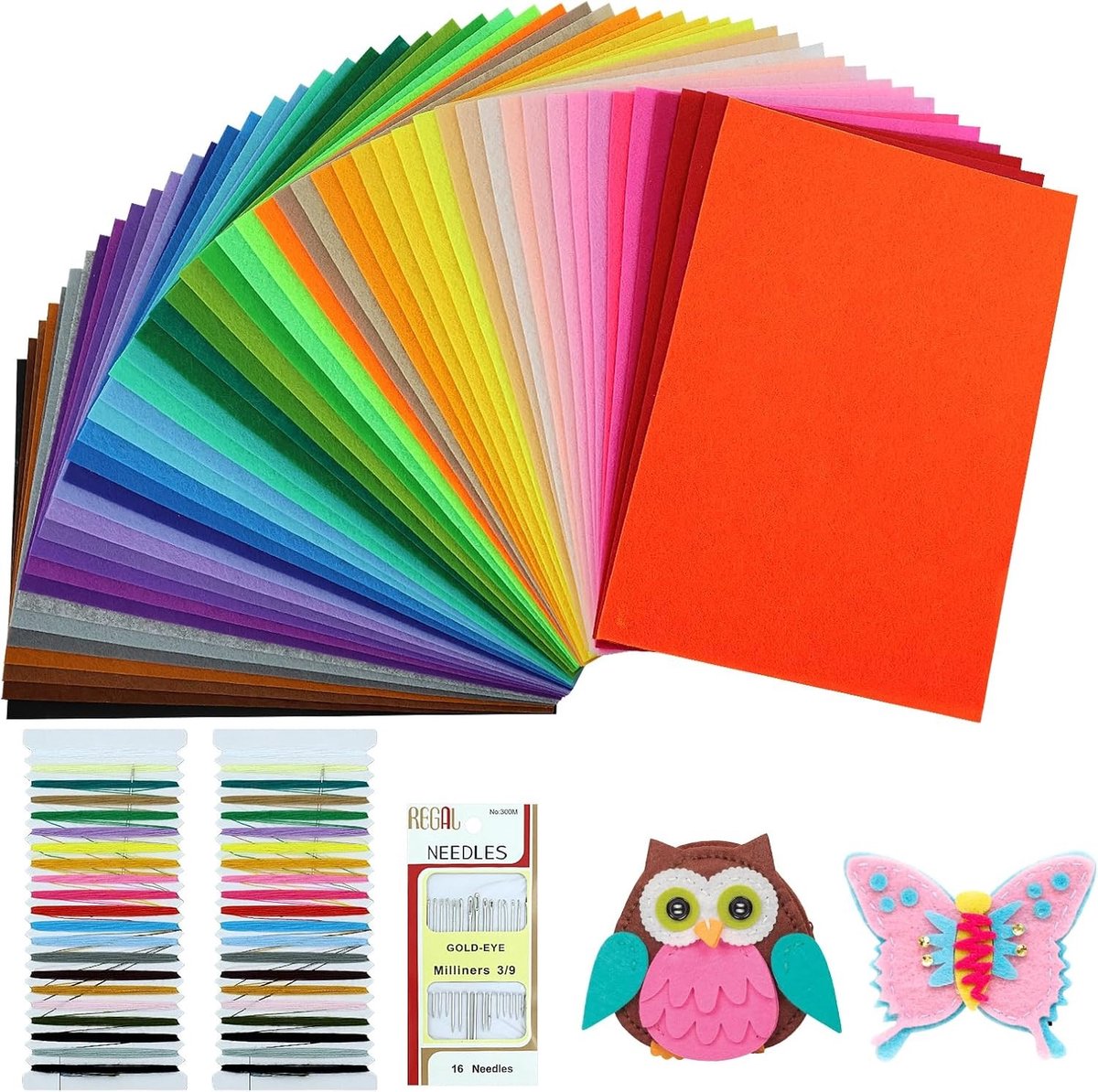 Knutselvilt Set - Multicolor - 20 x 30 cm - Polyester Vilt met Borduurgaren en Naainaald - Voor Creatieve Handwerkprojecten