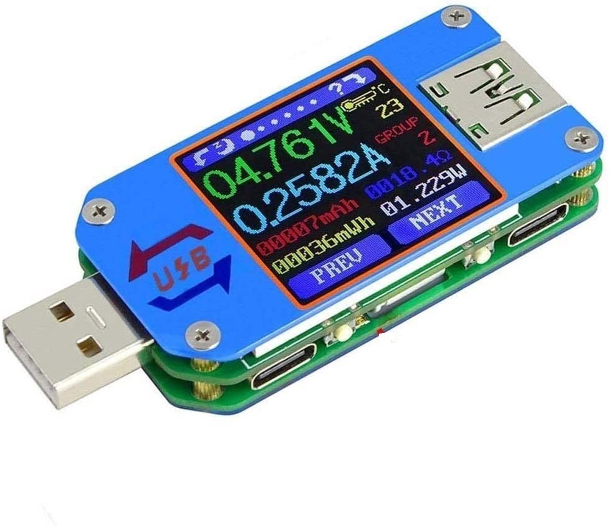USB-voltmeter - Zwart - 1.44 inch - Bluetooth Spanningsmeter met LCD-kleurenscherm - Voor Mobiele Apparaten en Opladers