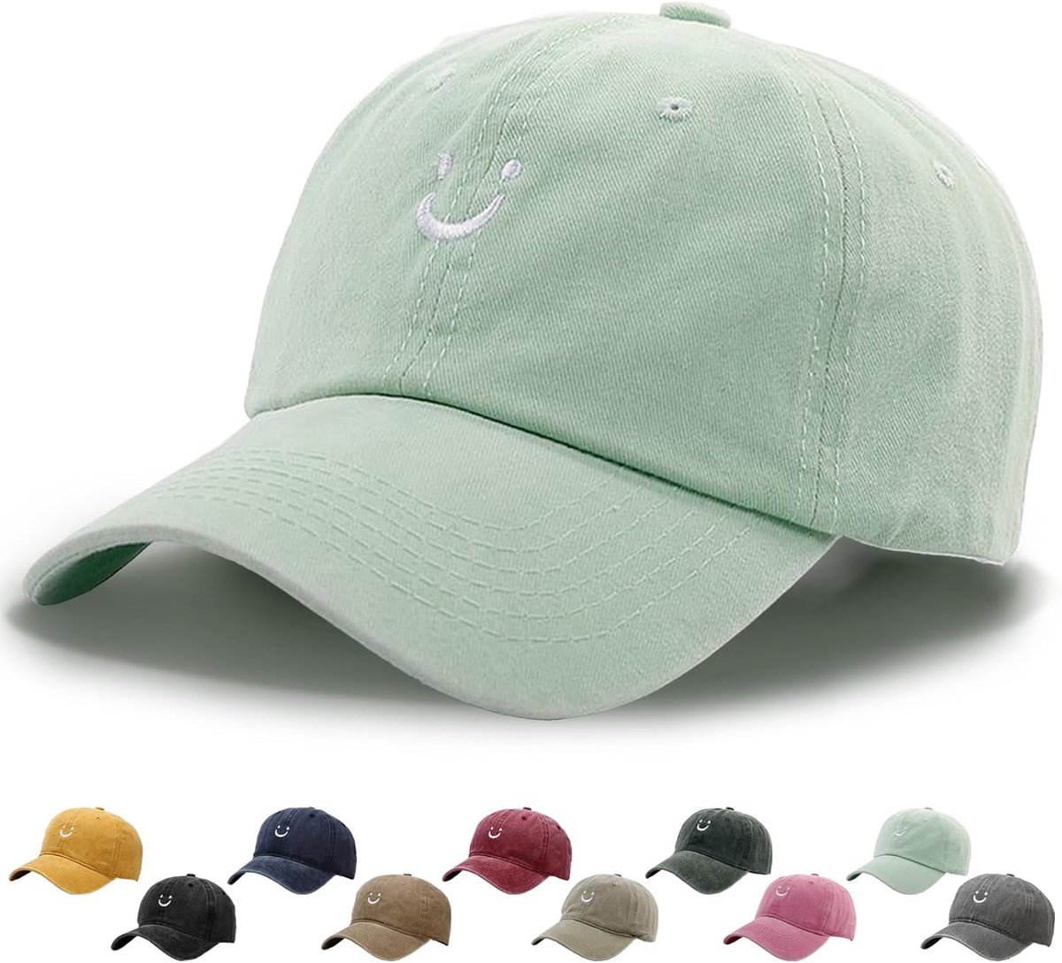 Smiley Gezicht Retro Katoen Baseball Cap, Honkbalpet In Washed-Distressed Look, Geschikt voor Buitensporten, voor Mannen en Vrouwen
