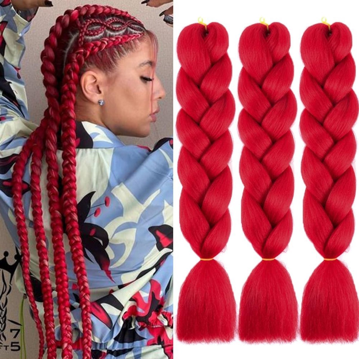 Kunsthaar om in te vlechten, Easy Braids, vooruitgerekte vlechten, extensies, 61 cm, verpakking van 3 stukken haar