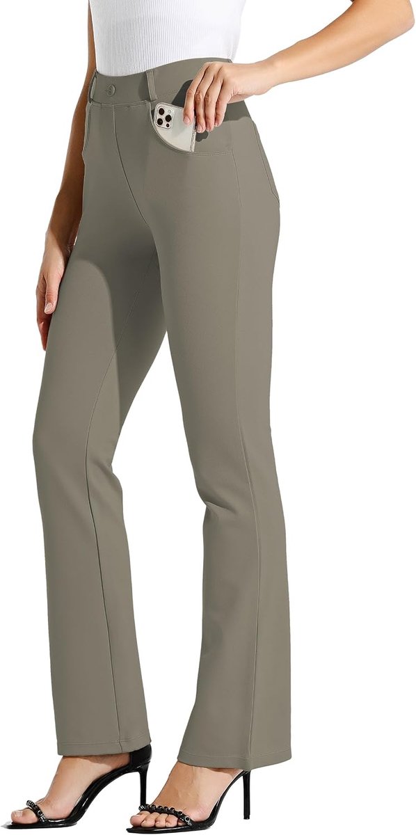 Yogabroek voor dames, bootcut, werkbroek, stretch, kantoor, casual, riemlussen, 4 zakken
