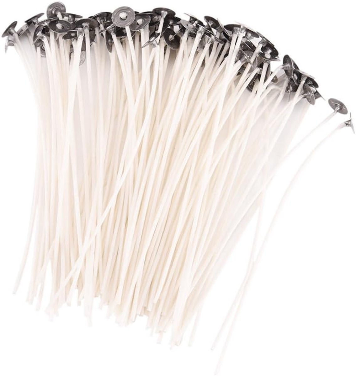 100 stks witte lengte 200mm wax kaars wieken met basis, geen rook, pre waxed, katoenen kern, om DIY kaarsen theelichtjes