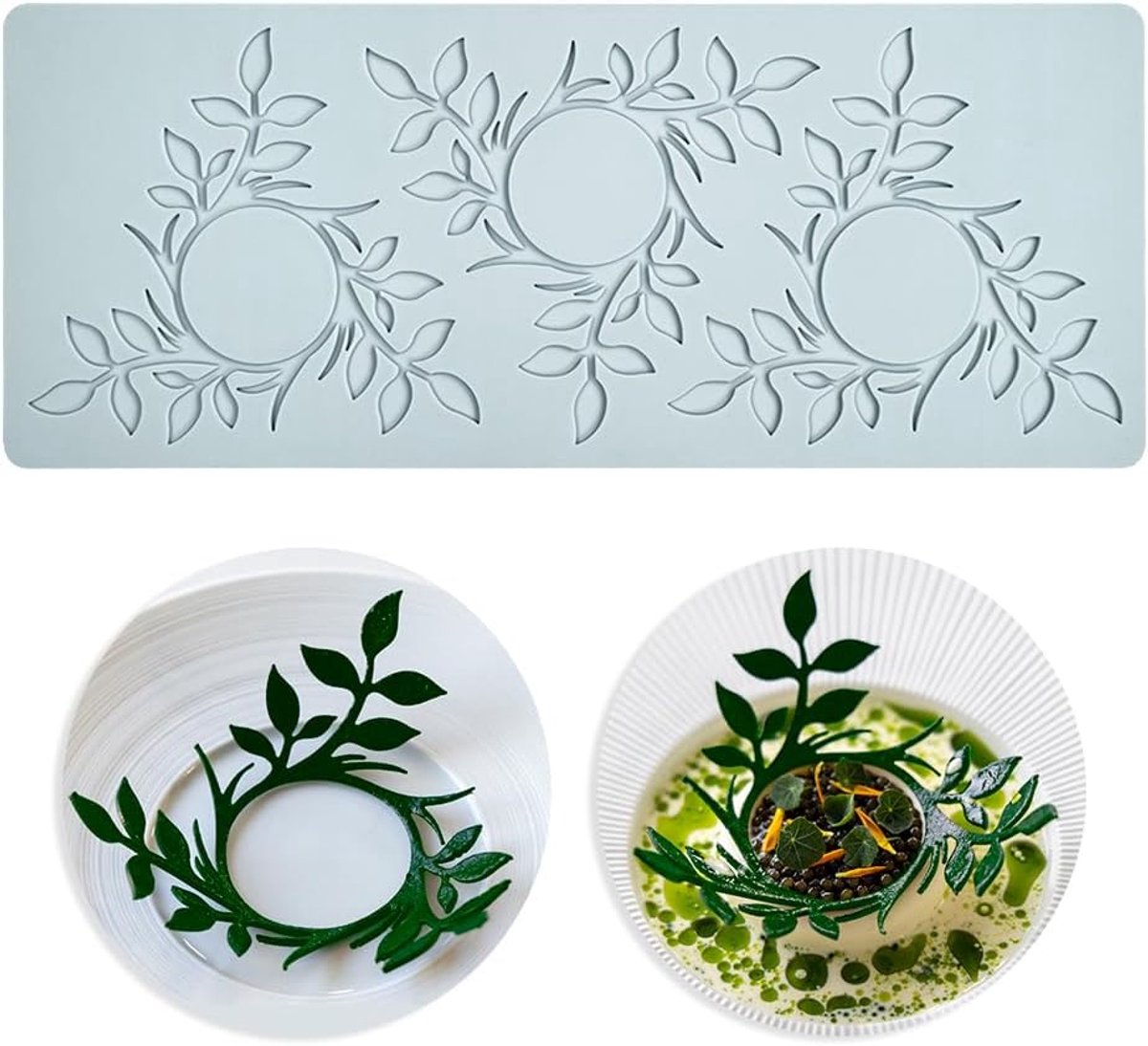 Fondant Kant Mat, Sugar Craft Impression Mold Eetbare Cake Moleculaire Cuisine Decoreren, 3 Gaten Bladkrans