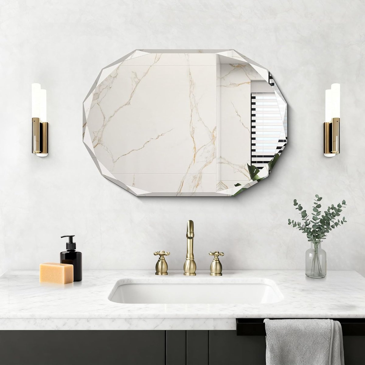 50 x 70 cm, frameloze badkamerspiegel met afgeronde hoeken, rechthoekige spiegel voor badkamer, slaapkamer, woonkamer, horizontaal of verticaal