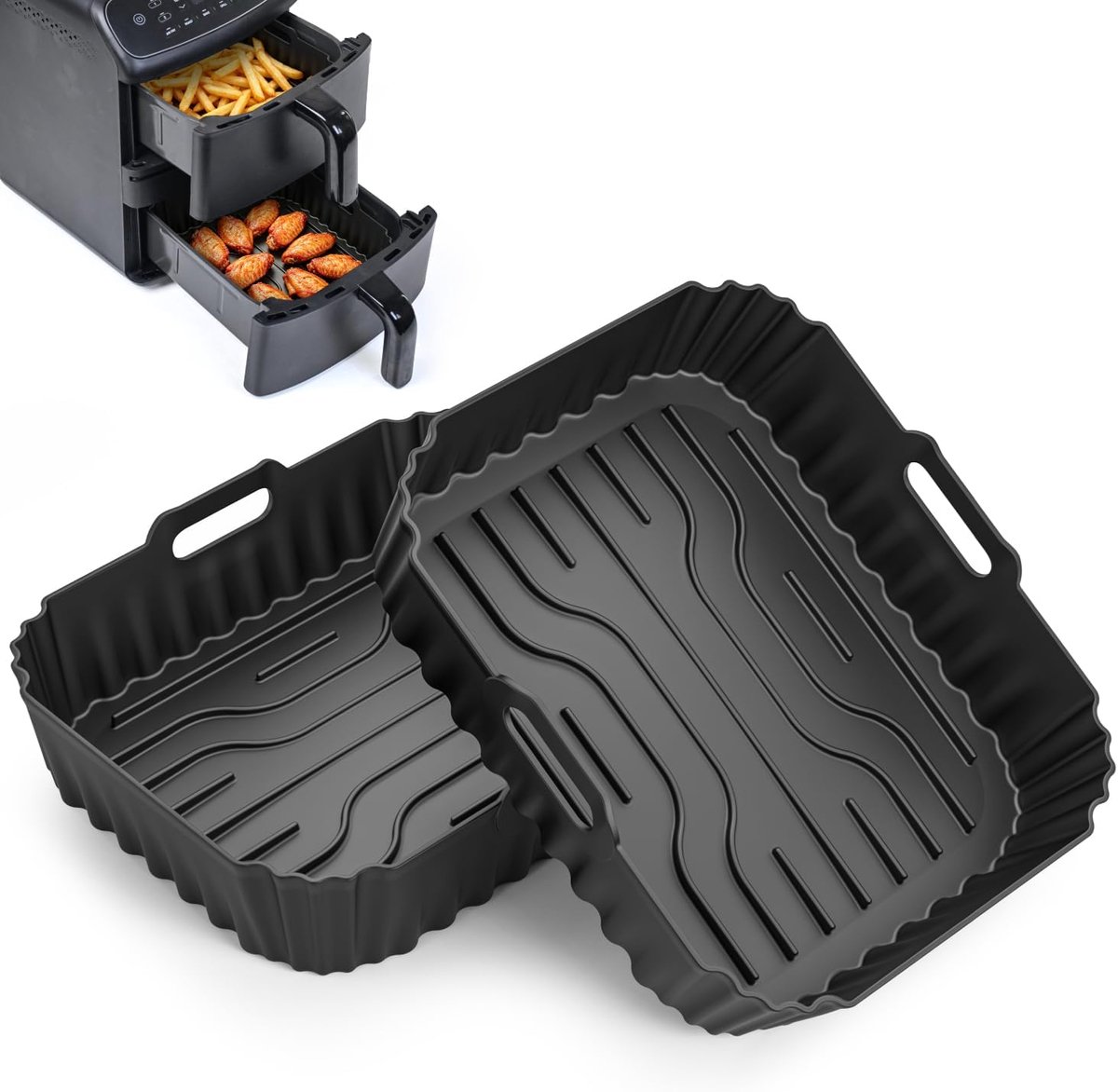 Vorm Heteluchtfriteuse voor Cosori CAF-DC861, 2 Stuks Herbruikbare Siliconen Voeringen, Compatibel met de Cosori Turbo Tower Compact 8,6L met Dubbele Mand, 23,5 × 19 CM