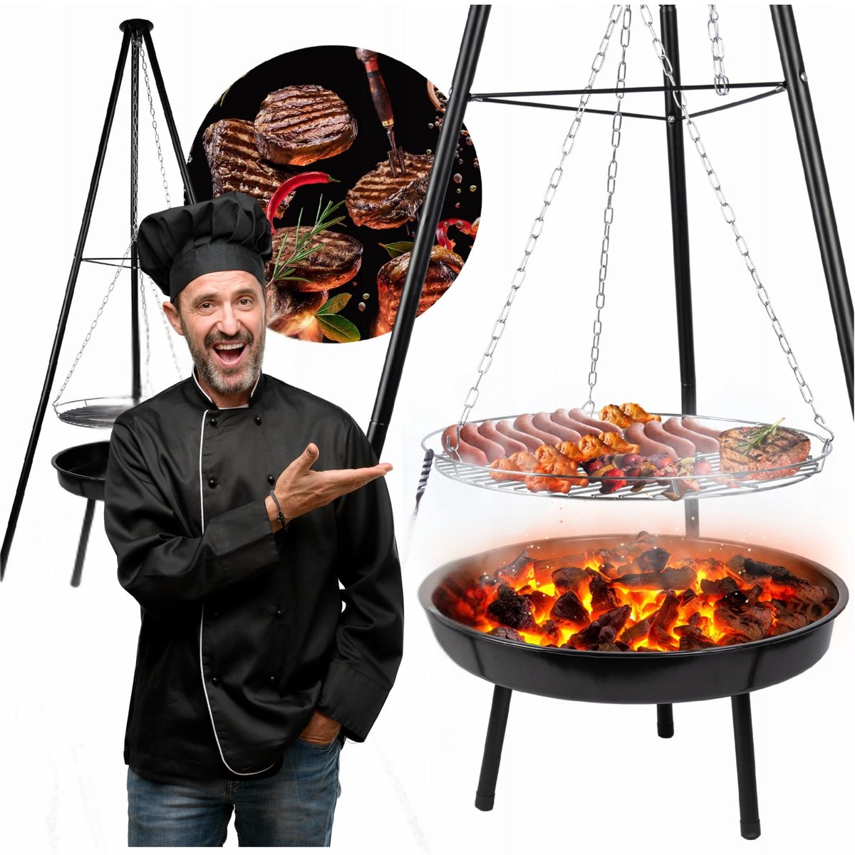 Grote Tuin Grill & Kampvuur 50cm - Stabiele Driepoot met Rooster