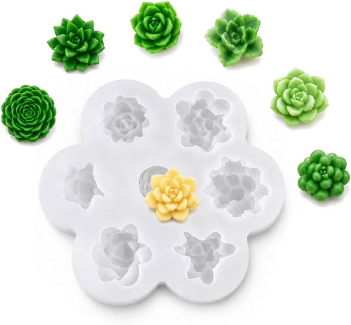 Vorm voor vetplanten, 7-voudige verdieping, kaarsgietvorm van siliconen, 12 x 10,5 cm, gietvorm voor doe-het-zelf aromakaarsen, zeep, chocolade en harsdecoratie
