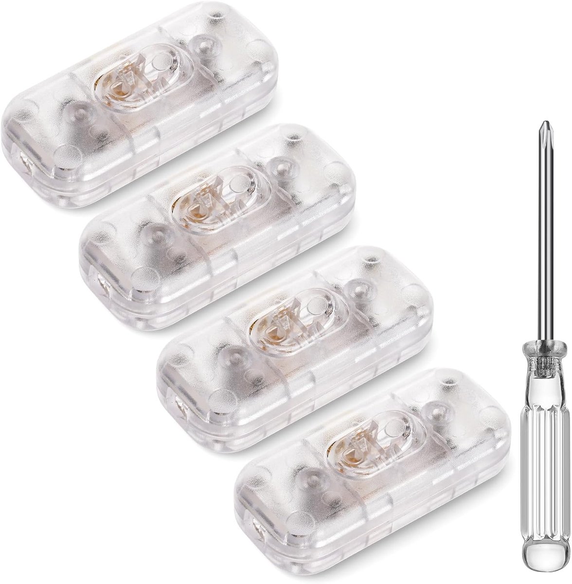 Inline schakelaar, 4 stuks 250 V 6 A tussenschakelaar, snoerschakelaar, kabelschakelaar, tuimelschakelaar, 2-aderige en 3-aderige voedingskabels, snoerschakelaar voor lamp, kleine apparaten