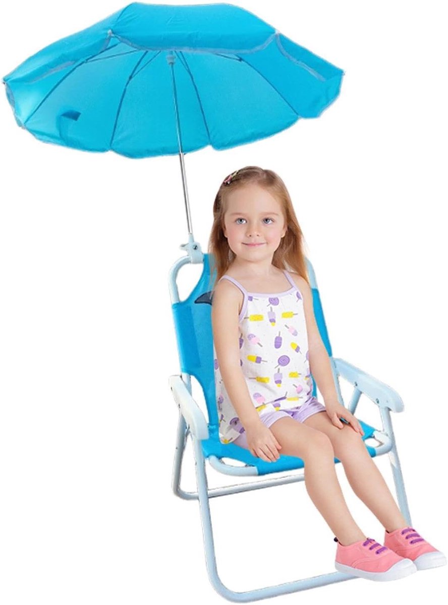 Kinder Strandstoel - Opvouwbare Stoel - Buiten spelen - Met Zonnescherm - 38x52 cm - Haai