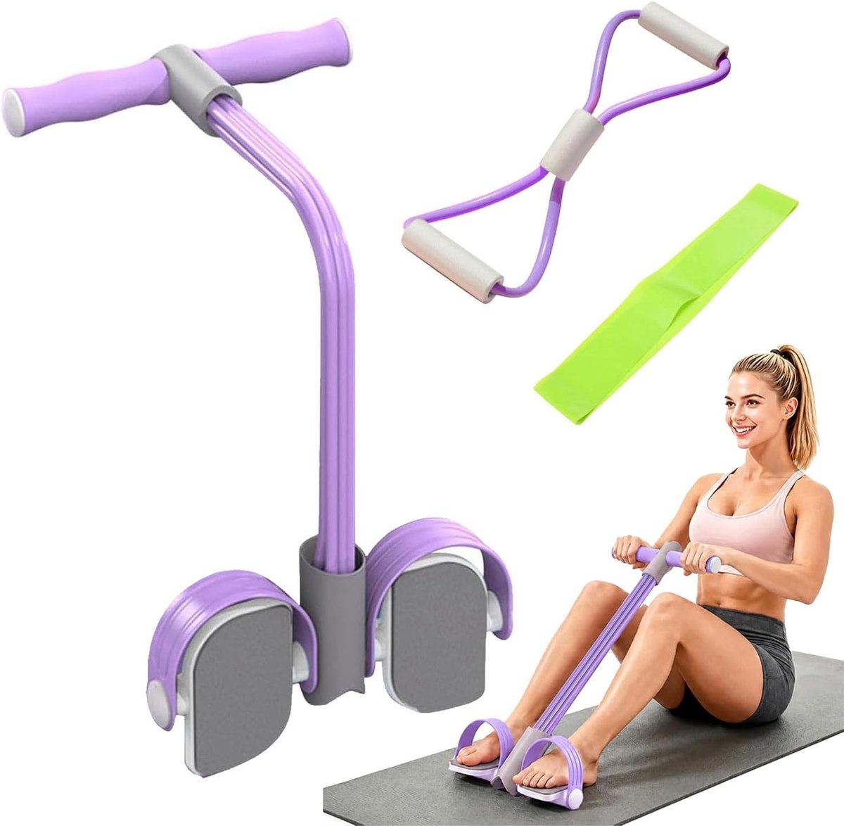 Buikspiertrainer - Paars - Multifunctioneel met Weerstandsband en Elastische Band - Voor Thuisgebruik
