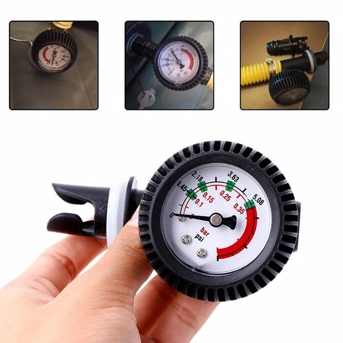 Opblaasbare Dinghy Manometer - Zwart - 9,5 x 6,5 cm - Luchtdrukmeter tot 5,08 PSI - Voor Opblaasbare Boten en SUP's