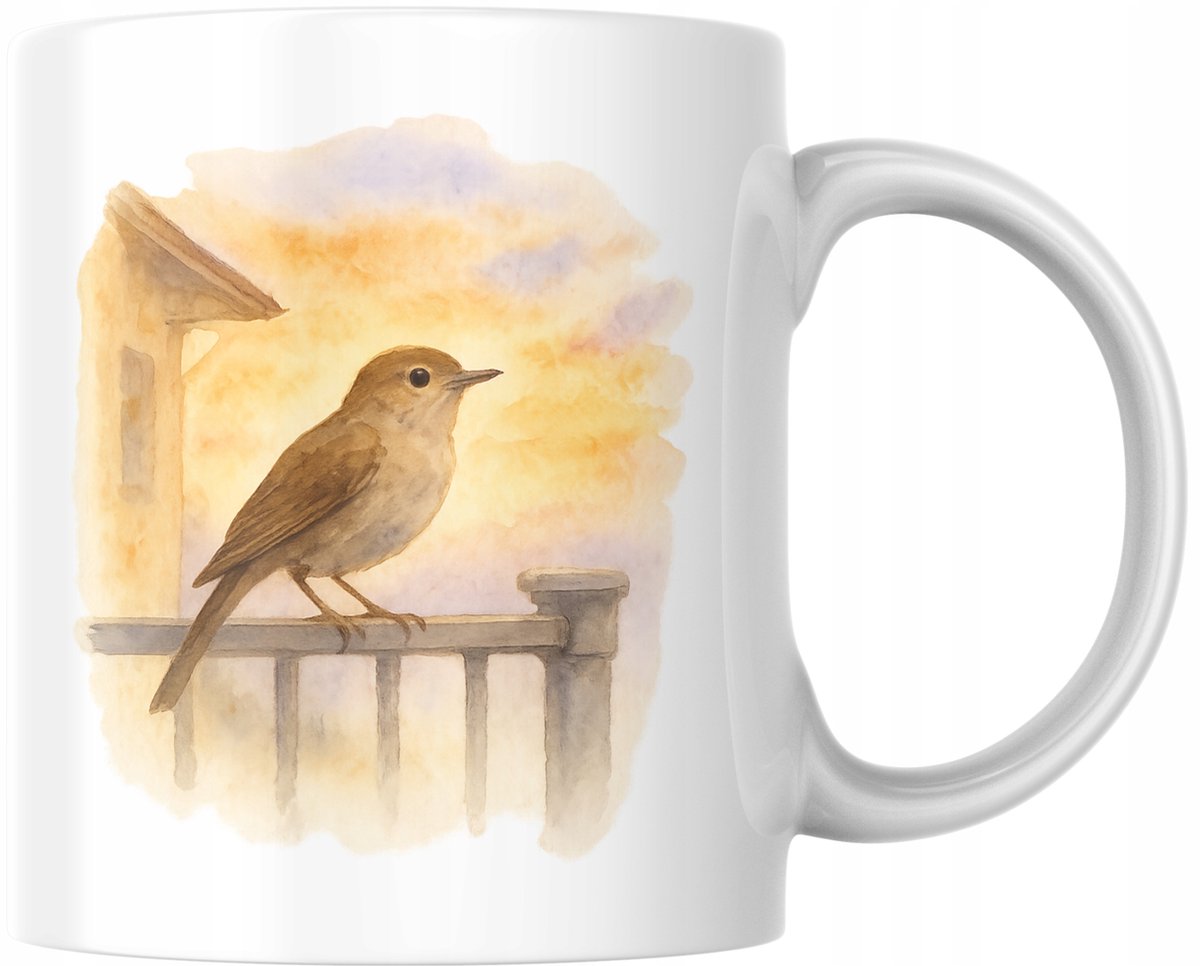 Merkloze Mok met Nachtegaal & Zonsopgang - 330ml Keramiek