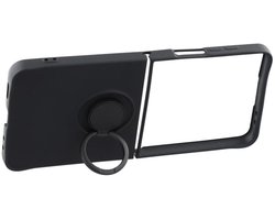 Avizar Soft-Touch Hoesje Geschikt voor Samsung Galaxy Z Flip 8 met Standaard Ring en Polsbandje, Zwart