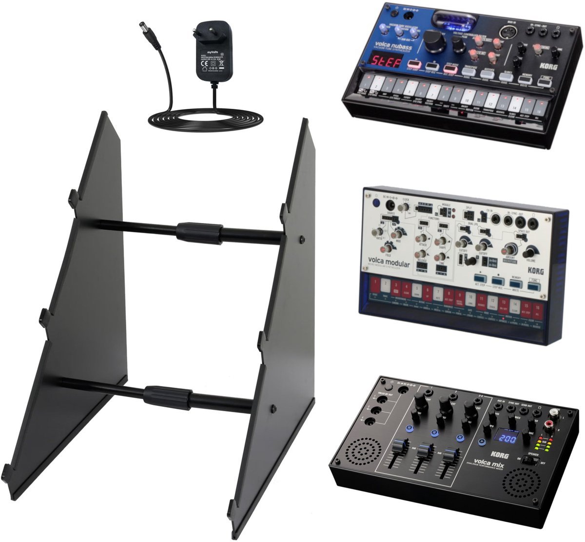 Synthstand met 3 Korg Volca-units - incl. voeding - Multikleur Innox