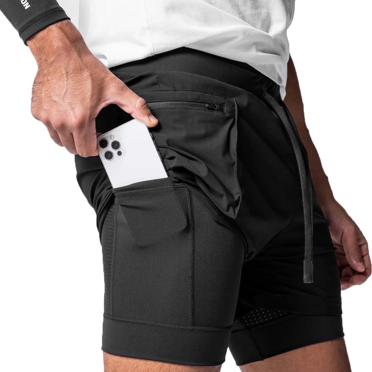 2-in-1 Sportshorts voor Mannen, Ideaal voor Training, Fitness, Jogging en Tennis, Met Zijzakken en Handdoeklussen
