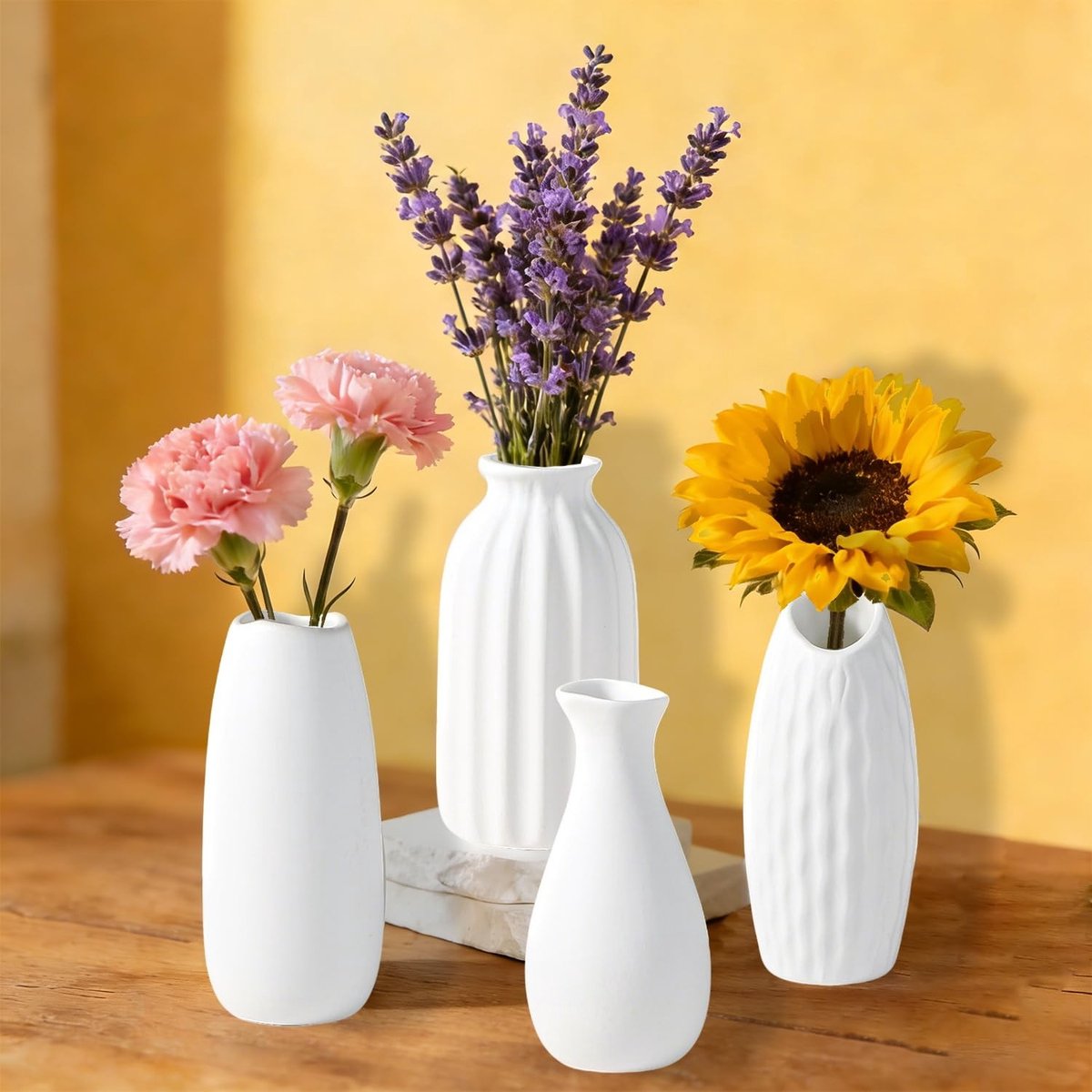 SolidKeus - Set van 4 Witte Keramische Vazen van 13 cm
