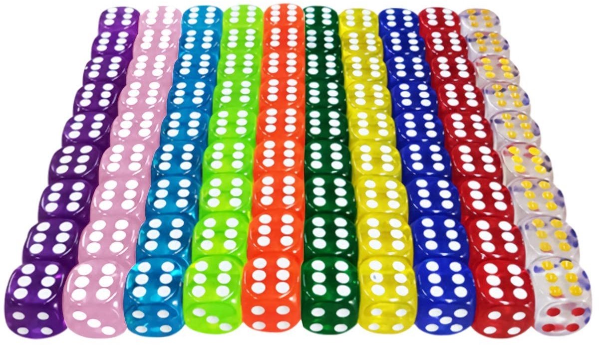 SolidKeus - Set van 100 Zeszijdige Dobbelstenen in Diverse Kleuren