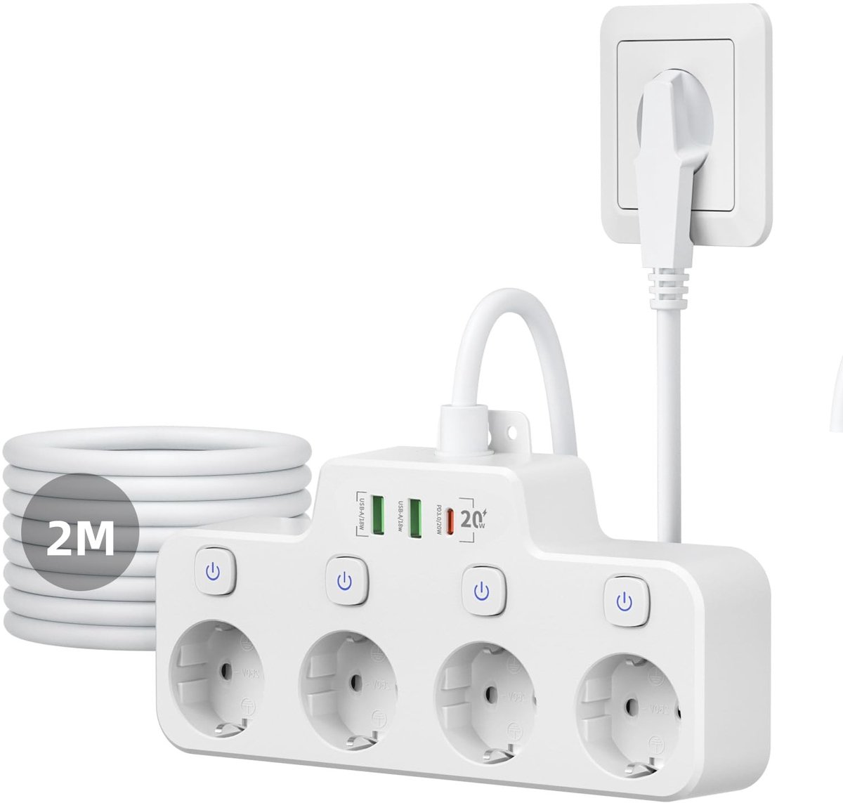 SolidKeus - Powerstrip met USB-C PD 20W en 4 Stopcontacten