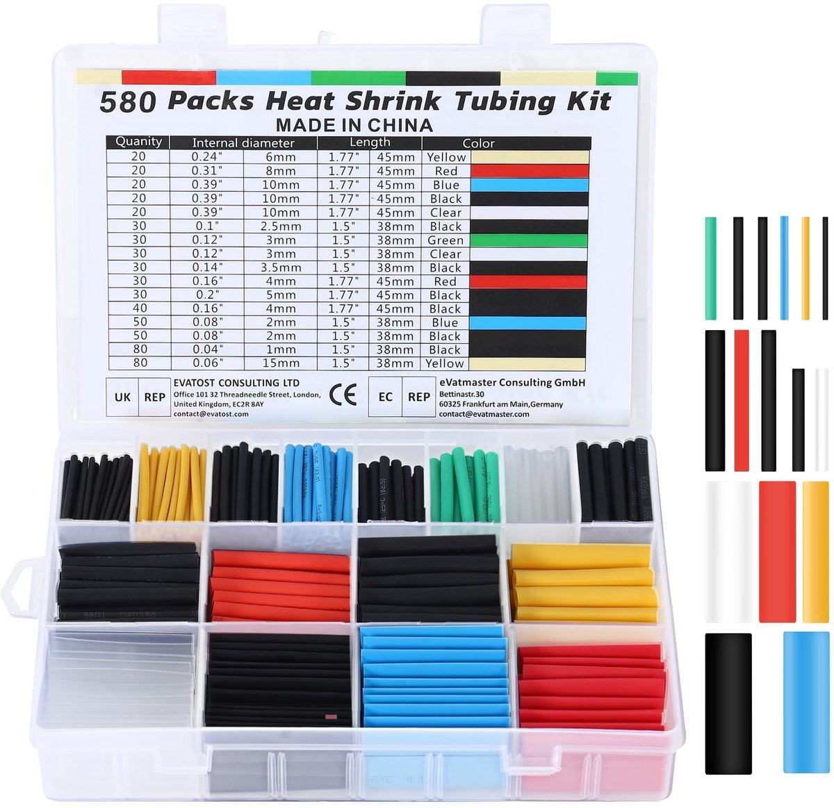 SolidKeus - Set van 580 Stuks Warmteschrumpkousen in Diverse Kleuren en Maten