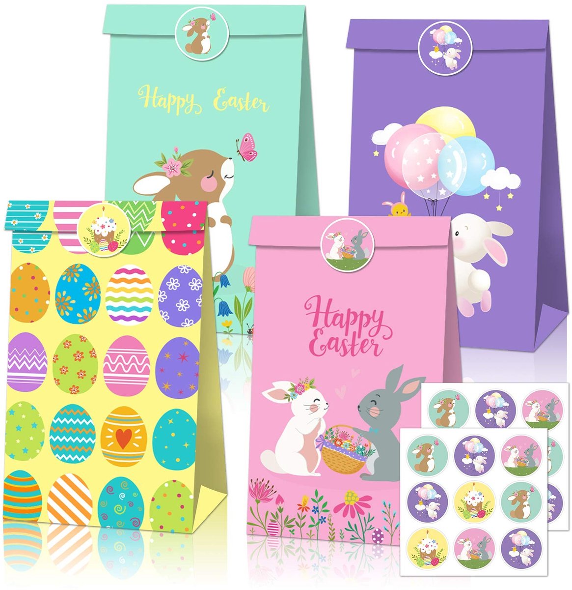 SolidKeus - Set van 12 Paaspapierzakken met Stickers