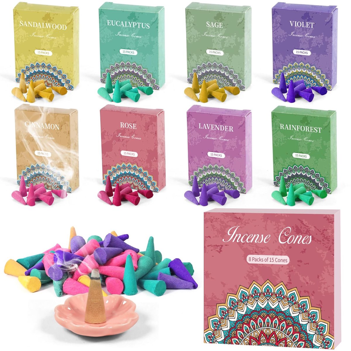 SolidKeus - Wierook Cones Set met 120 Stuks en Geuren voor Aromatherapie