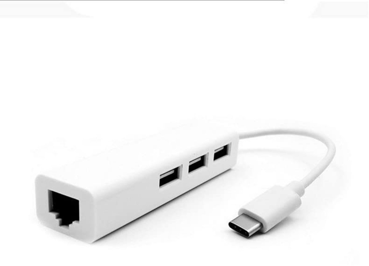 SolidKeus - USB C naar 3x USB A en RJ45 Ethernet Adapter Hub