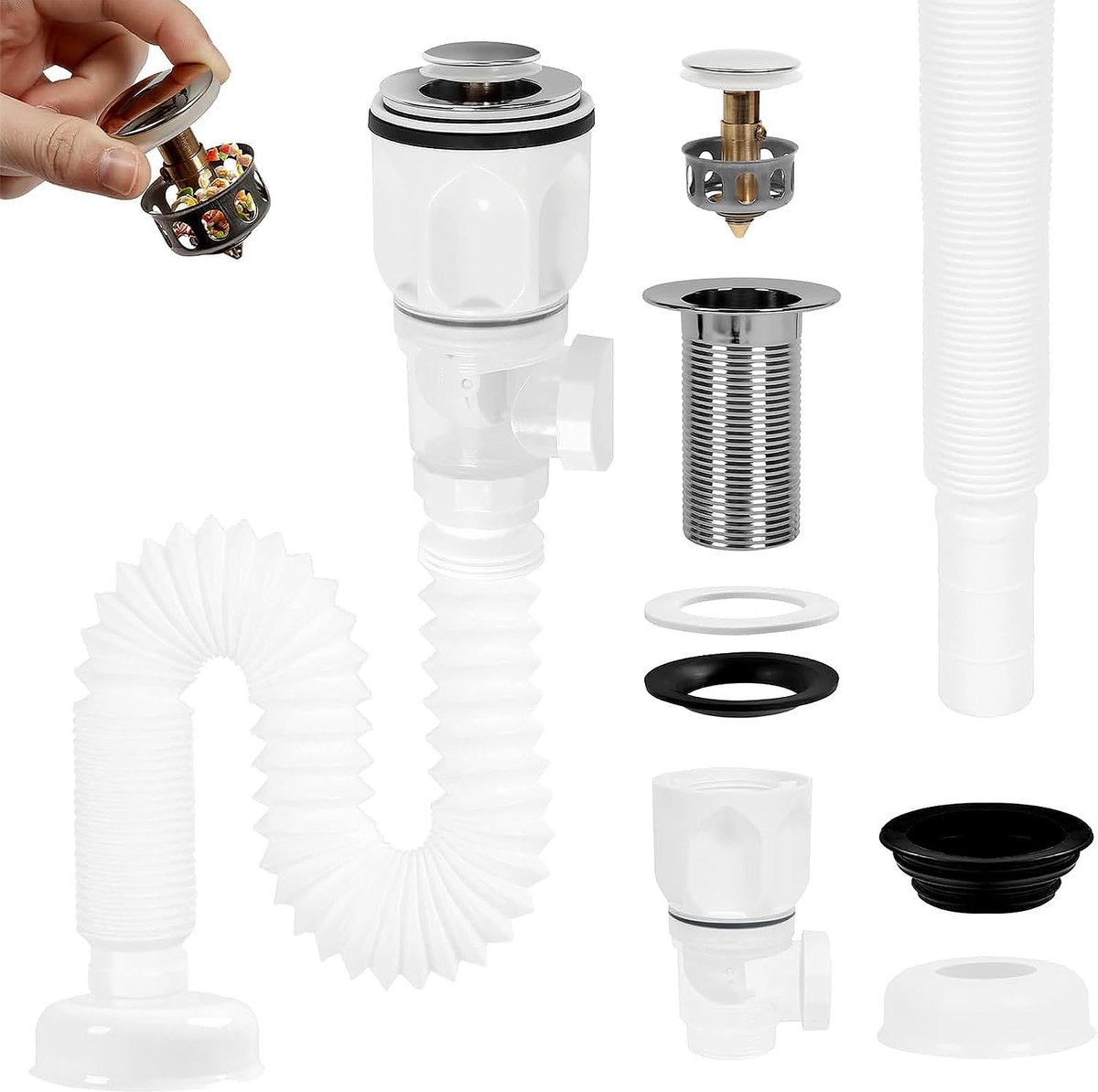 SolidKeus - Siphon Set met Pop-up Afvoerplug voor Wastafel