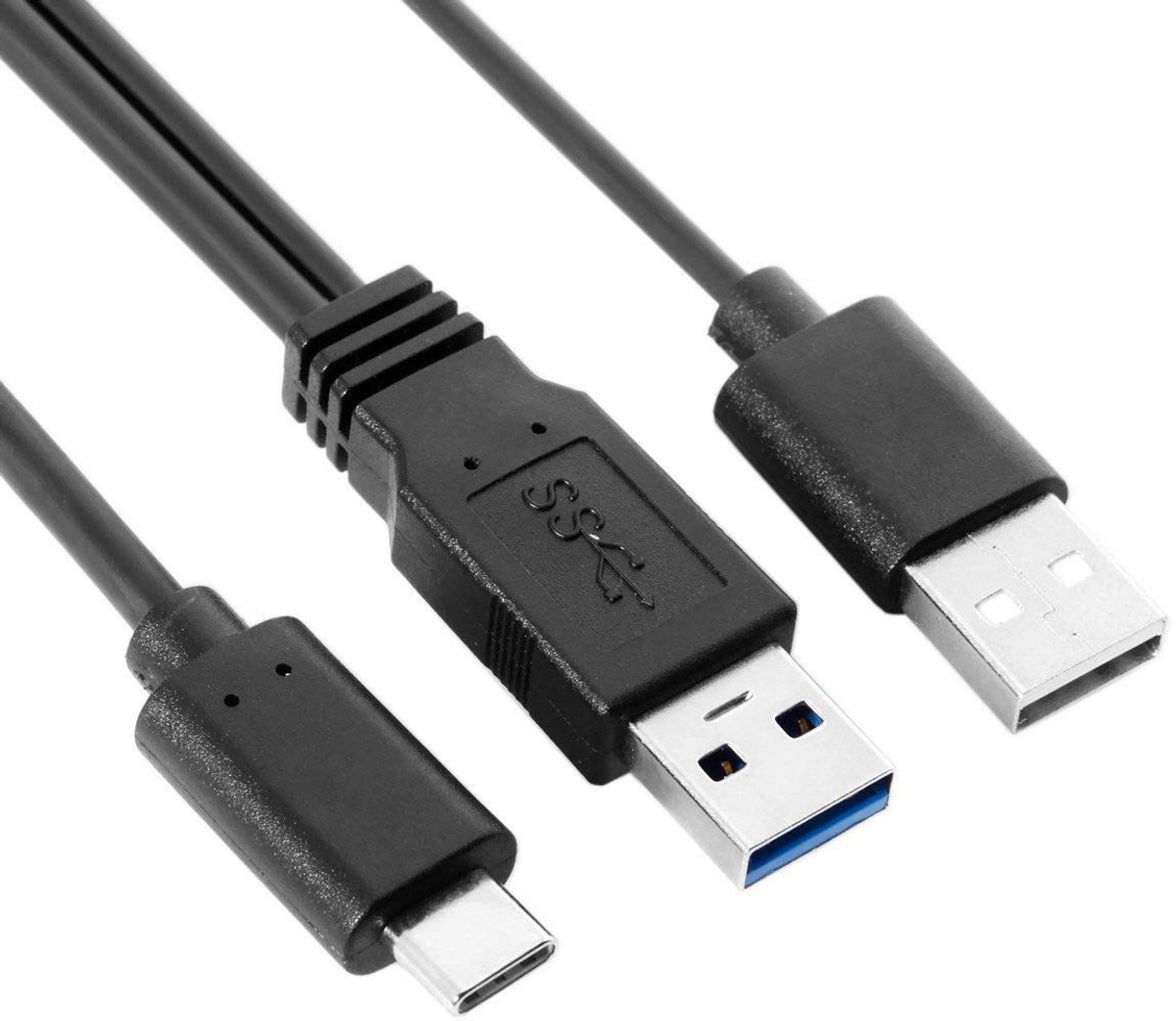 SolidKeus - USB-C naar USB 3.0 & 2.0 Dual Power Y Kabel 60cm