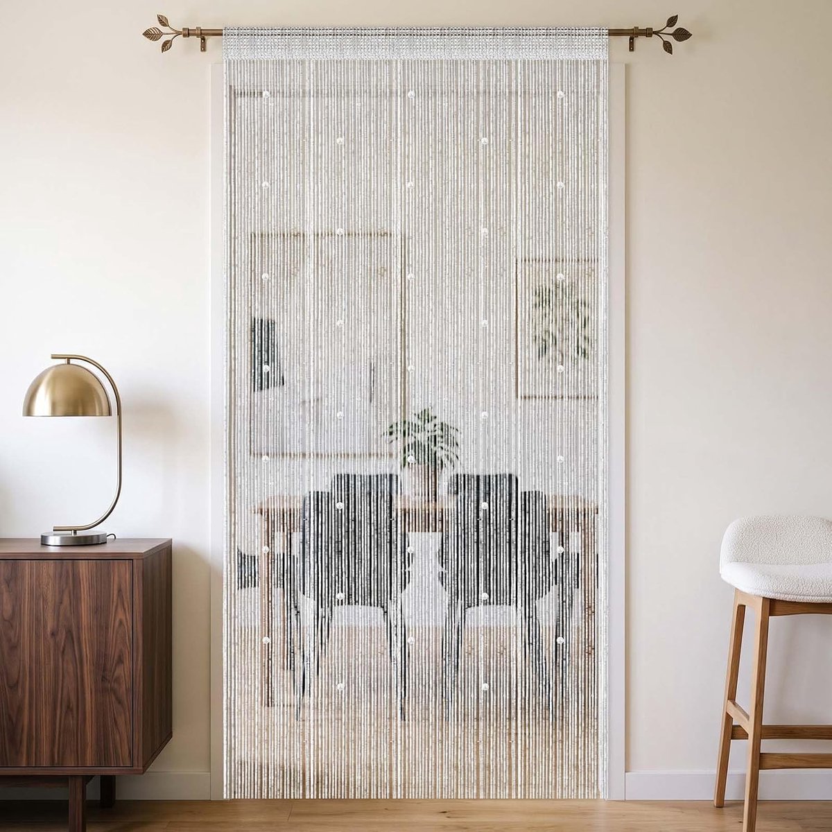 String Gordijnen, 1 Stks String Deur Gordijn met Parel, Kraal Strand Gordijn voor Deuren Venster String Gordijnen Kamer, Wit, 39,4 in*78,7 inch, 1 x 2 m